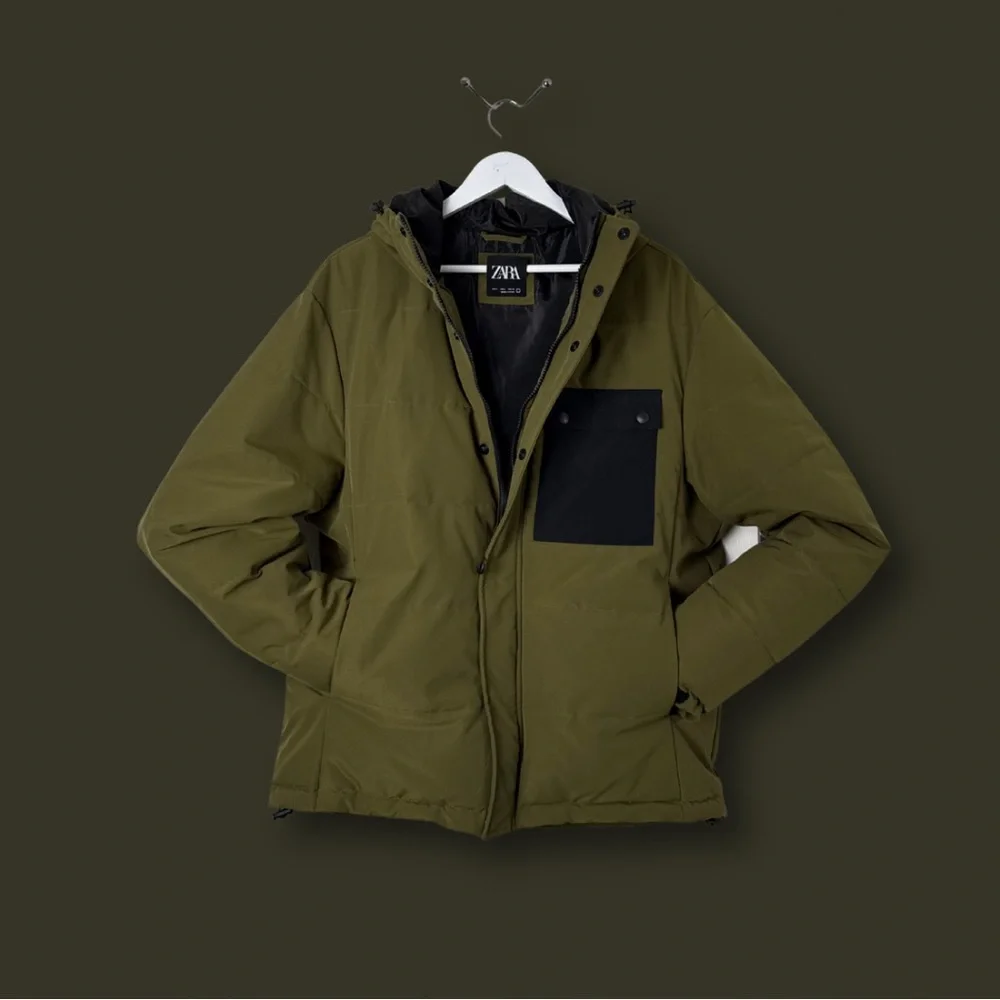 Zara Khaki Green Thick Jacket with Black Accent - Picture 1 of 4